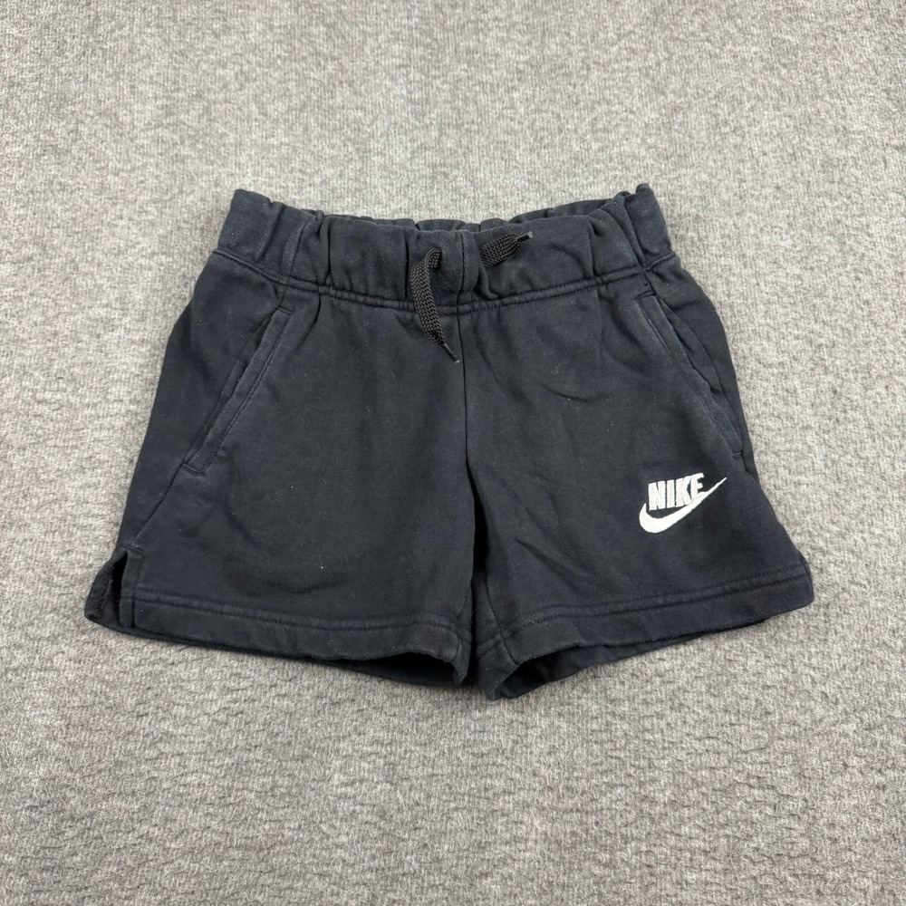 Nike Kids Fleece Shorts Black Elastic Waist Drawstring Logo Size Small S P CH